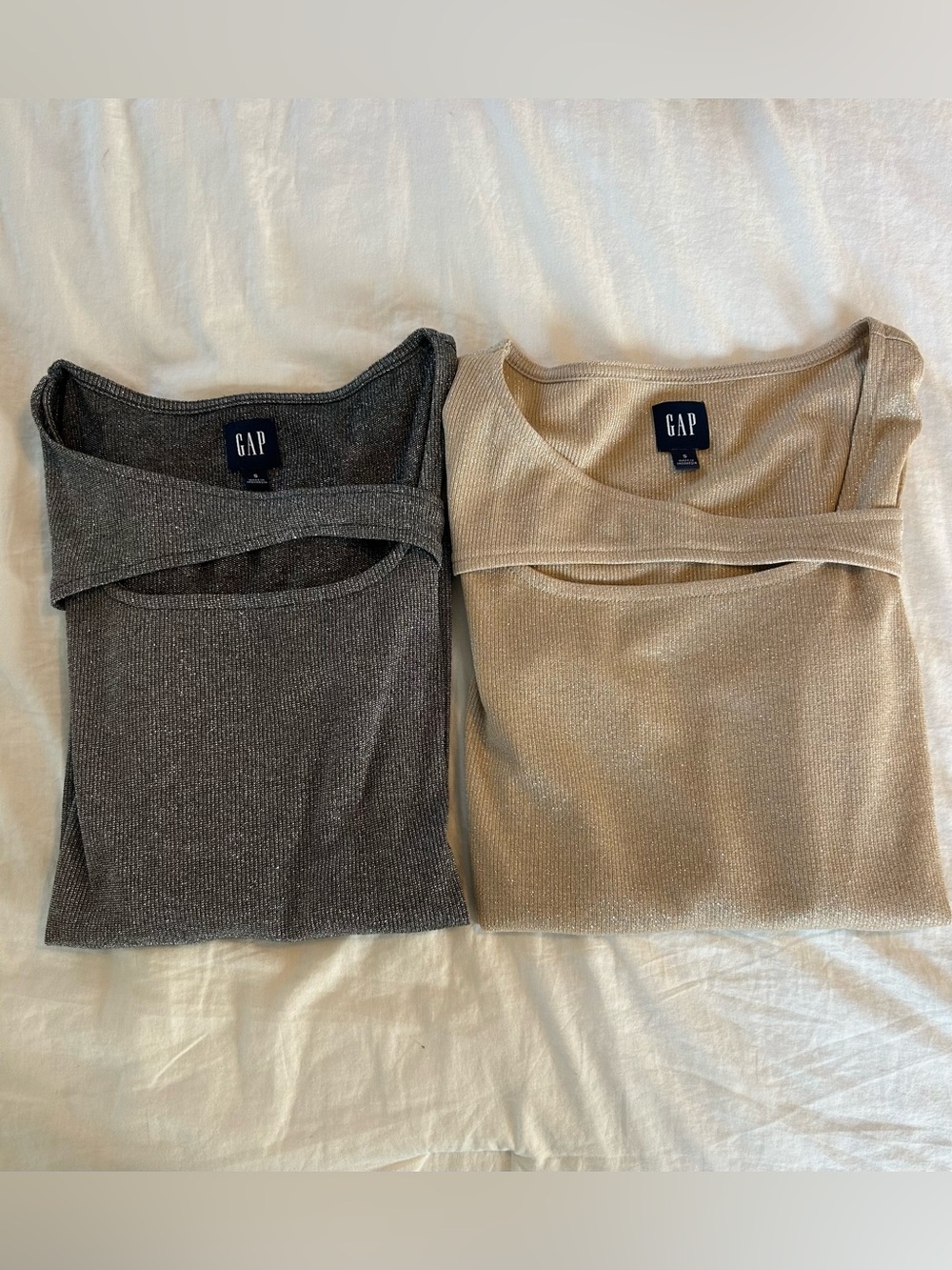GAP Metallic Long Sleeve Knit Tops - Metallic Silver and Light Gold